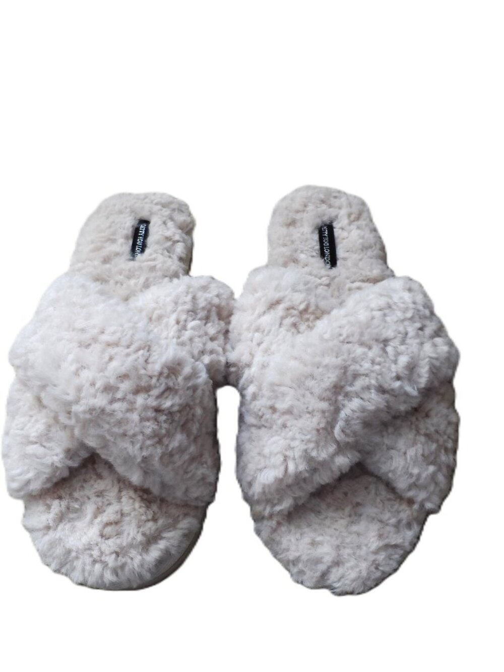 Crossband Faux Fur Slippers ivory Size XL